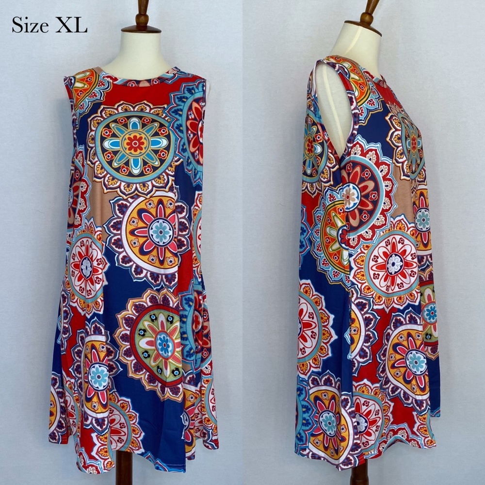 Boho Geometric Floral Sundress with Pockets - Picture 10 of 13